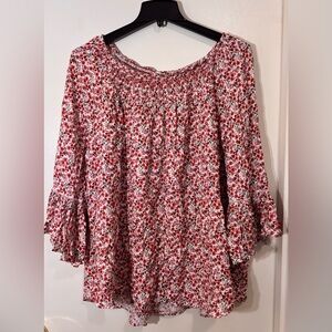 Terra & Sky Floral Print Blouse in Red and White